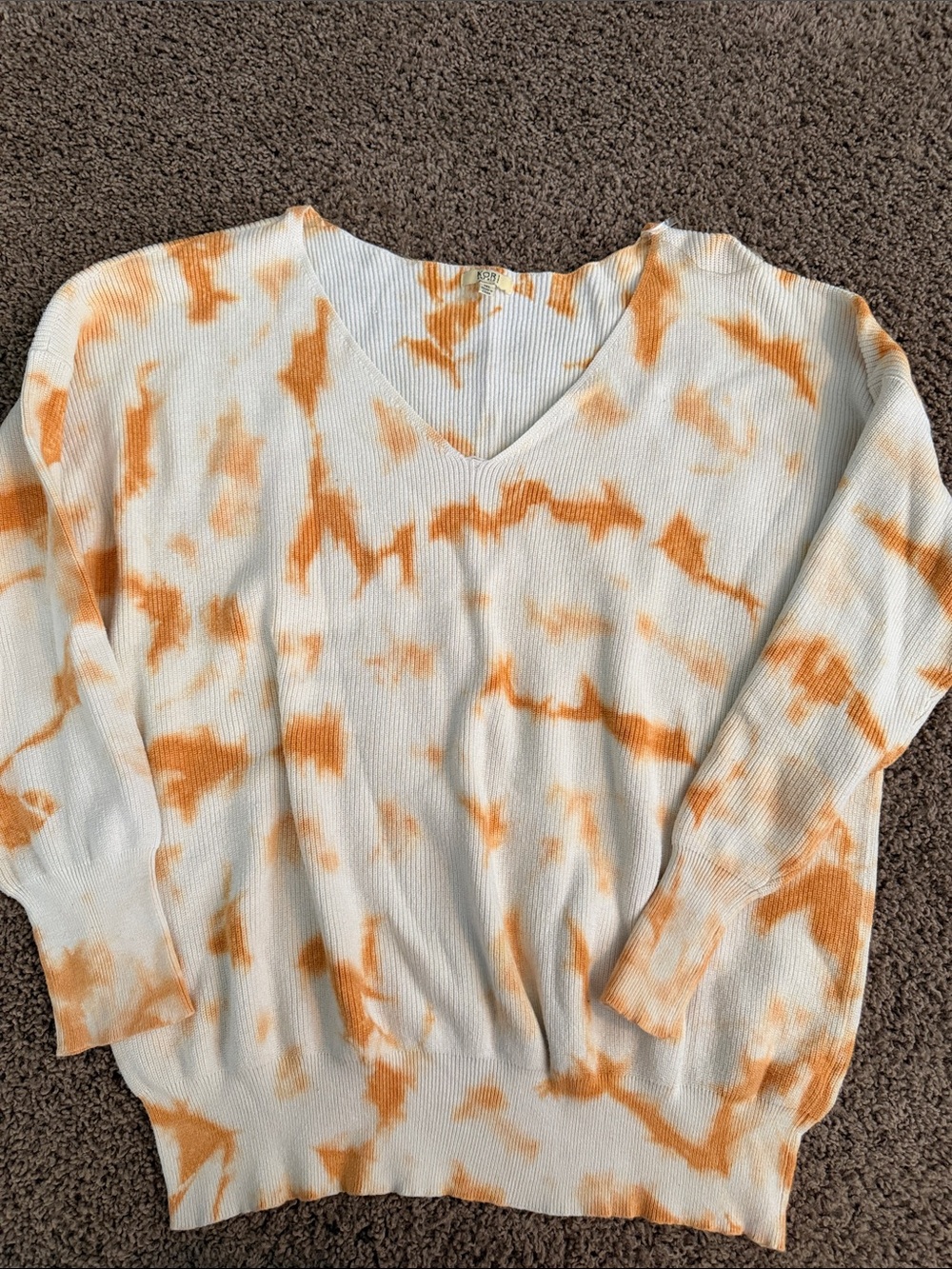 Kori White and Orange Tie-Dye V-Neck Sweater